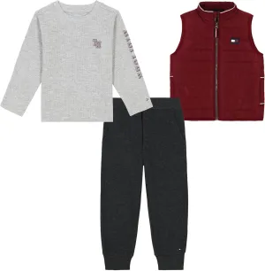 Tommy Hilfiger boys 3pc Puff Vest Knit Jogger Set
