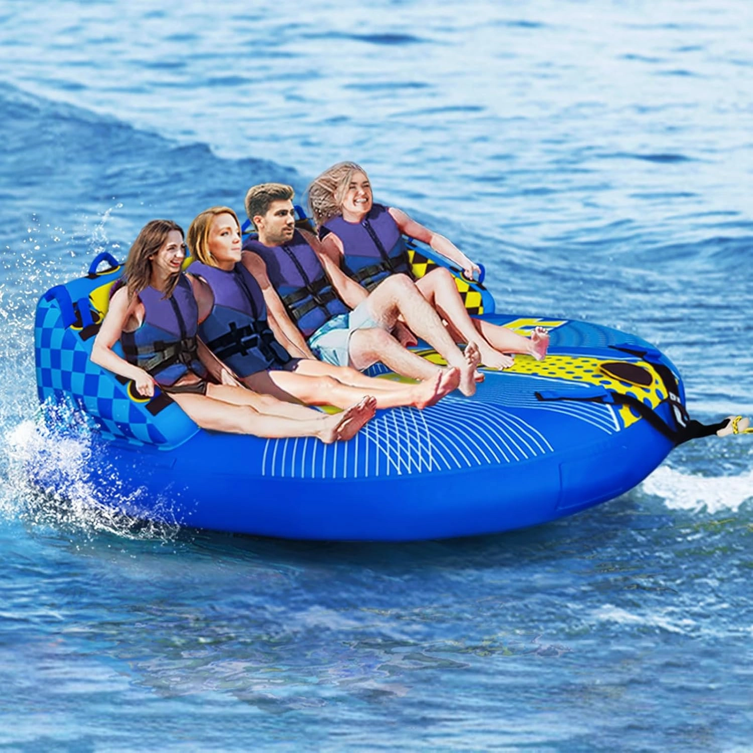 Towable Tubes for Boating Person,Pull Tube, Super Sofa Tubes for Boats,Inflatable Boat Tube,Front&Back Tow Points w/Heavy-Duty Thick Nylon Cover for Water Sports