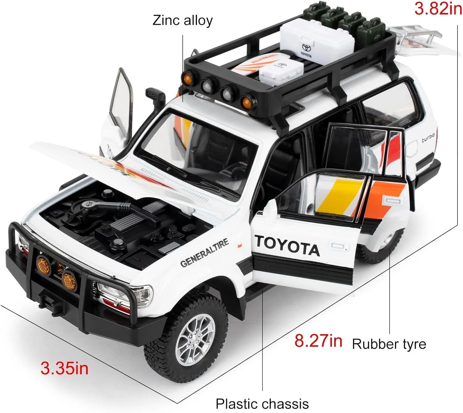 Toy Car Compatible for 1:24 Land Cruiser LC80 Model Car, Pull Back Diecast Collectible Car with Sounds＆Lights for Kids Boys Girls and Adults, Gift White