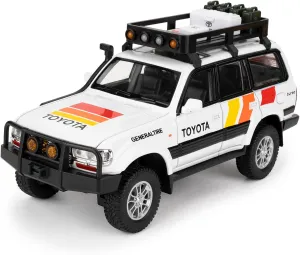 Toy Car Compatible for 1:24 Land Cruiser LC80 Model Car, Pull Back Diecast Collectible Car with Sounds＆Lights for Kids Boys Girls and Adults, Gift White