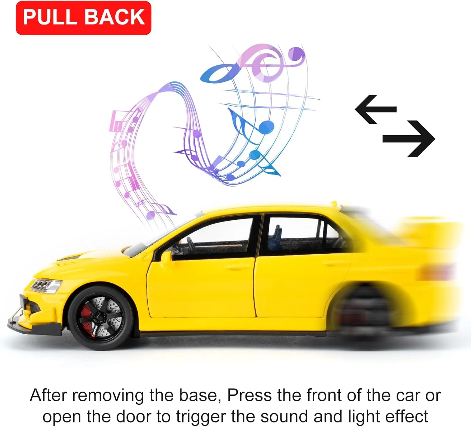 Toy Cars Compatible for 1:32 Mitsubishi Lancer Evolution Model Cars, Pull Back Die-cast Collectible Vehicles with Sounds ＆ Lights for Kids Boys Girls and Adults, Gift Yellow