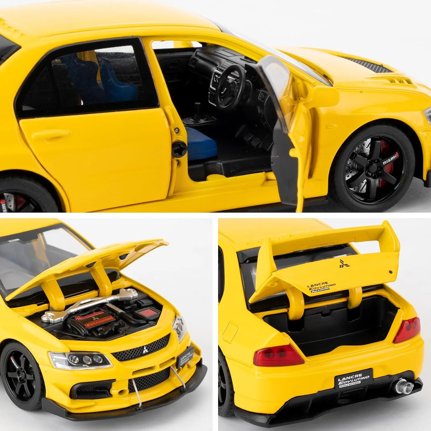 Toy Cars Compatible for 1:32 Mitsubishi Lancer Evolution Model Cars, Pull Back Die-cast Collectible Vehicles with Sounds ＆ Lights for Kids Boys Girls and Adults, Gift Yellow
