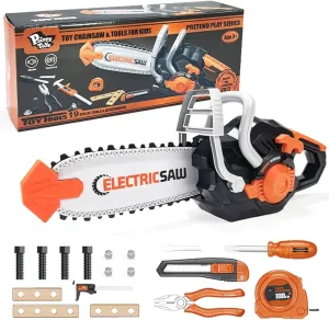 Toy Chainsaw for Kids, 19PCS Pretend Play Tools Set, Toy Home Tools Kit, Electric Chain Saw with Realistic Sounds, Outdoor Gardening Toys, Birthday Gifts For Boys & Girls Age 3 4 5 