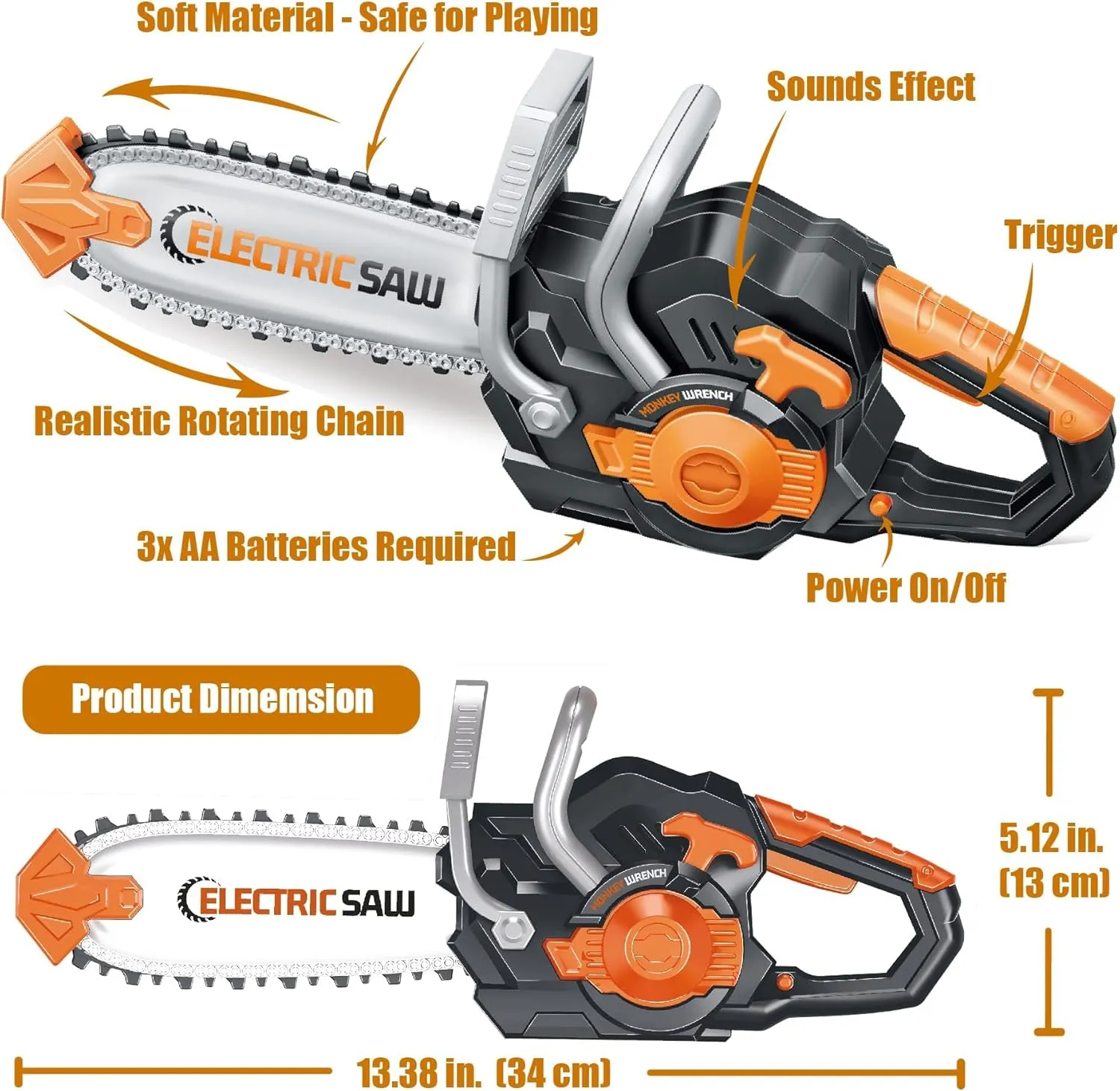 Toy Chainsaw for Kids, 19PCS Pretend Play Tools Set, Toy Home Tools Kit, Electric Chain Saw with Realistic Sounds, Outdoor Gardening Toys, Birthday Gifts For Boys & Girls Age 3 4 5 