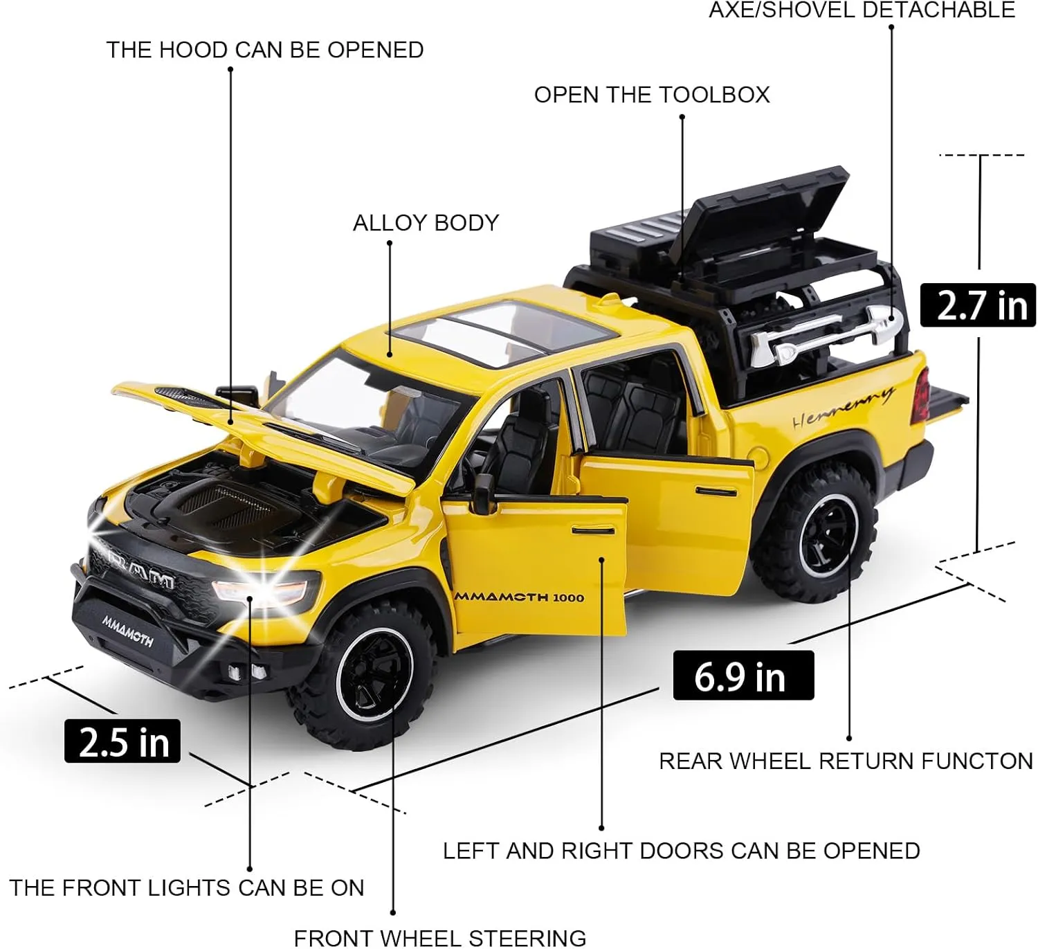 Toy Dodge Mammoth Pickup Truck Model Car Vehicle Toy for Kids Boys 3  Years, Diecast Metal Truck with Sound and Light, 1:32 Alloy Toy Truck for Kids Birthday Gift and Model Collection