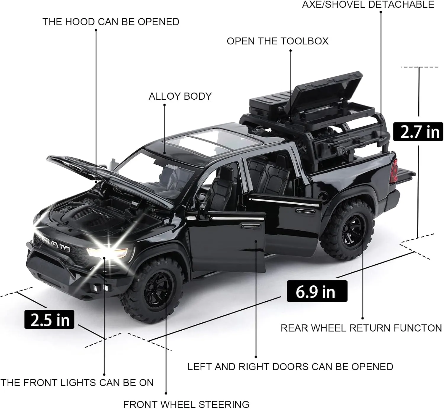 Toy Dodge Mammoth Pickup Truck Model Car Vehicle Toy for Kids Boys 3  Years, Diecast Metal Truck with Sound and Light, 1:32 Alloy Toy Truck for Kids Birthday Gift and Model Collection