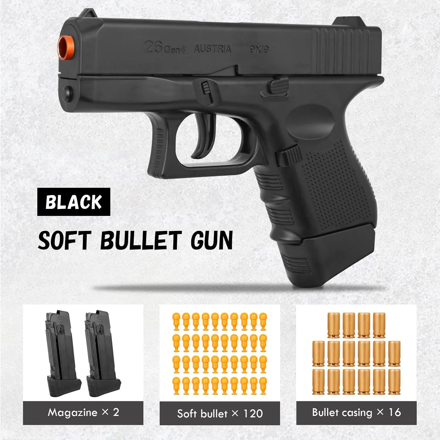Toy Gun, Soft Bullet Gun for Boys, G26 Toy Gun Pistol, Empty Shell Ejecting Toy Gun for Kids, Shooting Game Educational Toy Gun Model, Gift for Kids (Boys&Girls) Age 8  (Black)