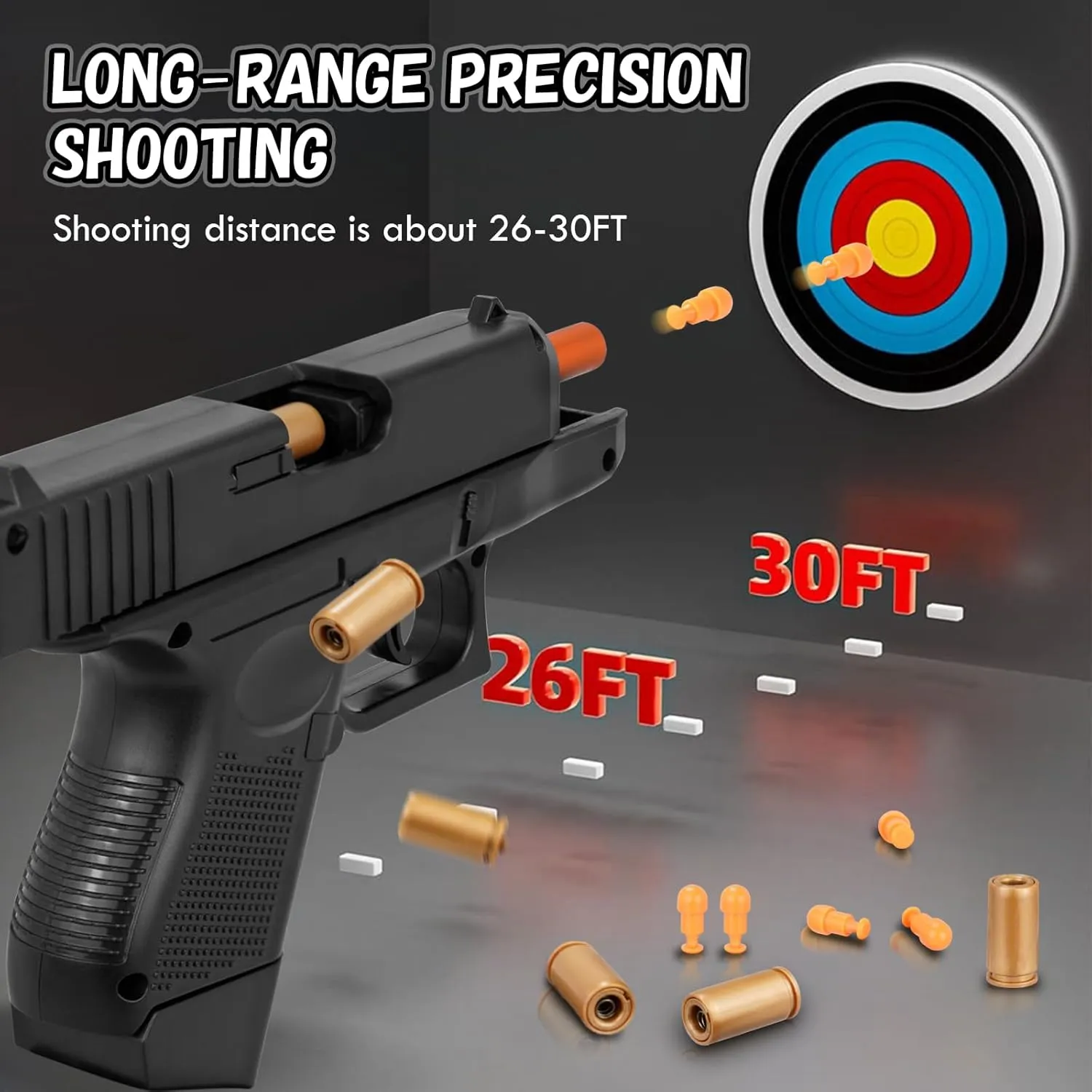 Toy Gun, Soft Bullet Gun for Boys, G26 Toy Gun Pistol, Empty Shell Ejecting Toy Gun for Kids, Shooting Game Educational Toy Gun Model, Gift for Kids (Boys&Girls) Age 8  (Black)