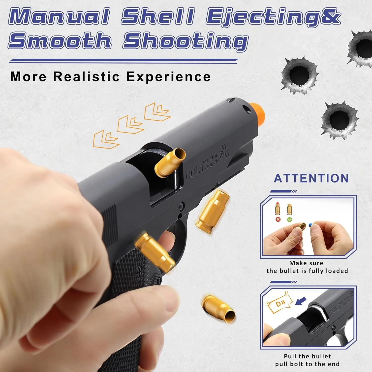 Toy Gun with 50 Foam Bullets, Soft Bullet Toy Guns with Shell Ejecting, Toy Foam Blasters & Guns for Boys, Gifts for Christmas Birthday Kids Adults Age 8  Black