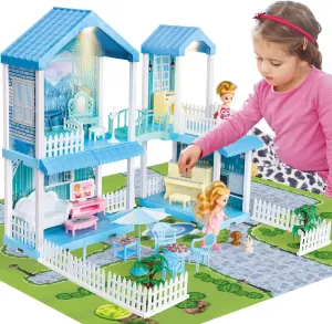 TOY Life Blue Princess Doll House for Girls, 3-5 Years - Two Floor Dollhouse with Furniture & Accessories