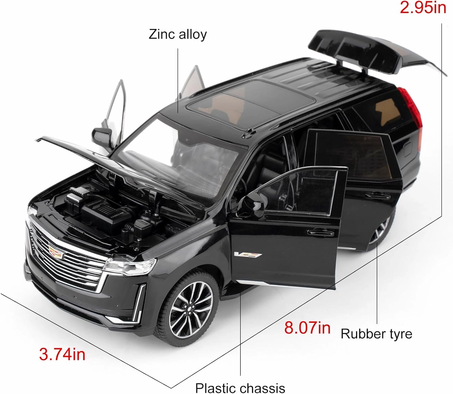 Toy Car Compatible for 1:24 Escalade SUV Model Car, Alloy Pull Back Diecast Collectible Car with Sounds＆Lights for Kids Boys Girls and Adults, Gift Black