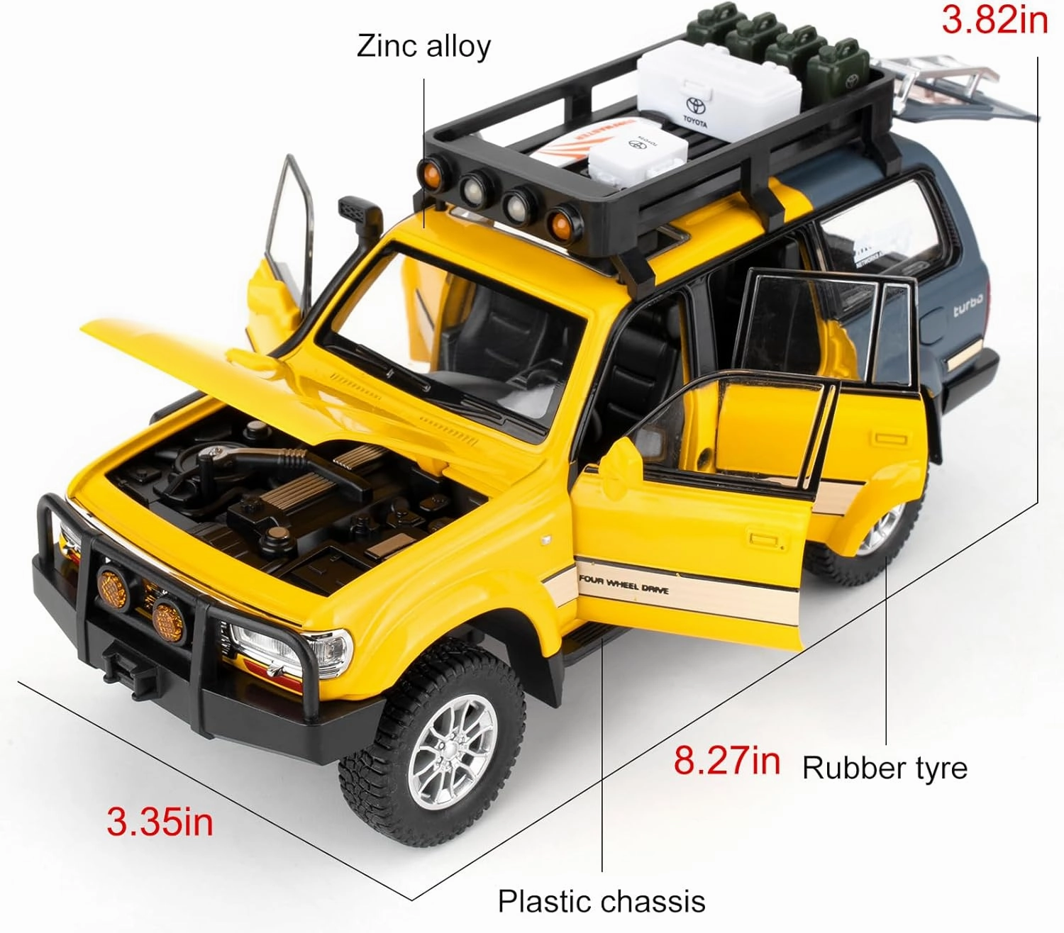 Toy Car Compatible for 1:24 Land Cruiser LC80 Model Car, Pull Back Diecast Collectible Car with Sounds＆Lights for Kids Boys Girls and Adults, Gift Yellow