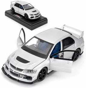 Toy Car Compatible for 1:32 Mitsubishi Lancer Evolution Model Car, Pull Back Diecast Collectible Car with Sounds ＆ Lights for Kids Boys Girls and Adults, Gift Silver