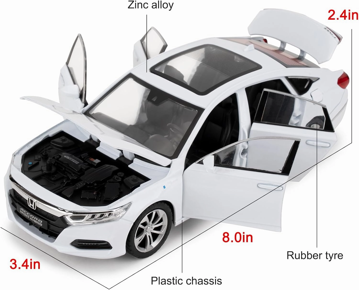 Toy Cars Compatible for 1:24 Accord Model Cars, Pull Back Die-cast Vehicles with Sounds＆Lights for Kids Boys Girls and Adults, Gift White