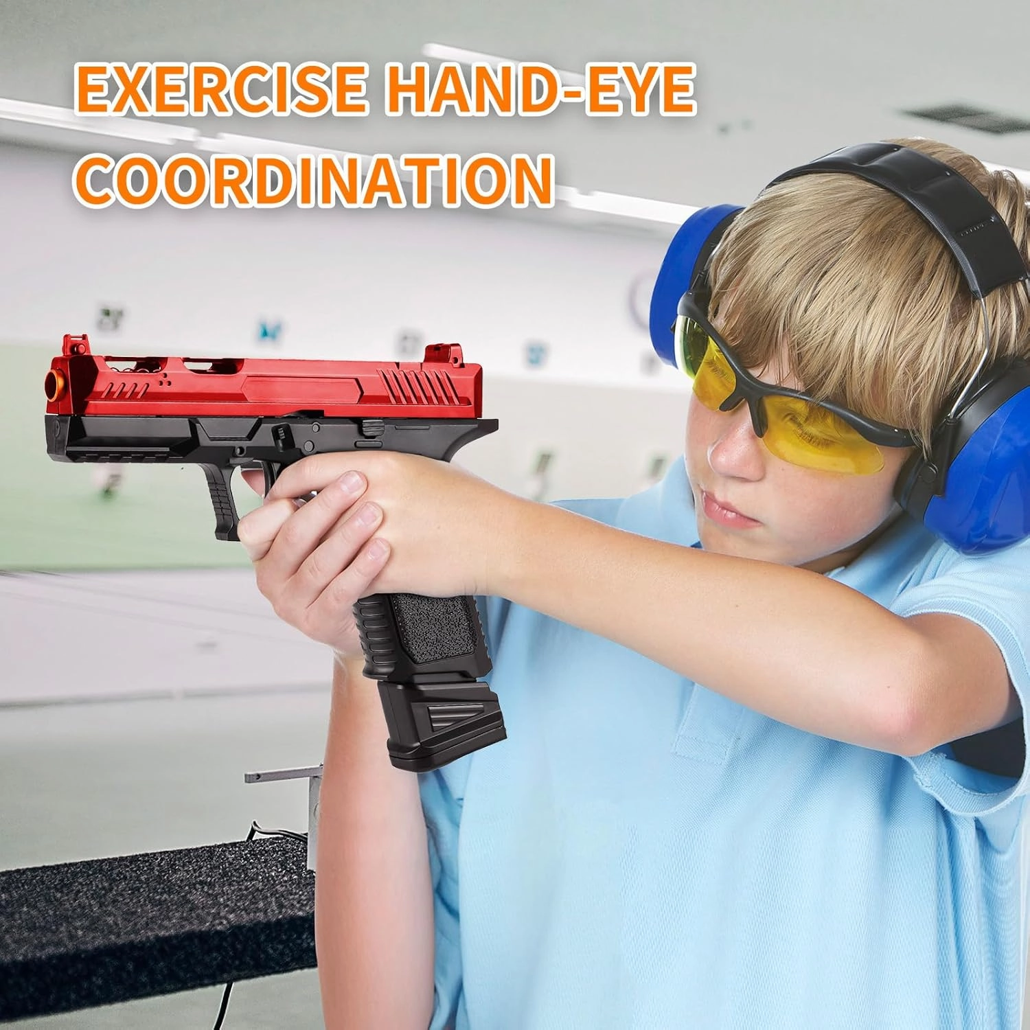 Toy Gun - Stress Shot Toy Gun with Semi-Automatic Mode, Red and Black