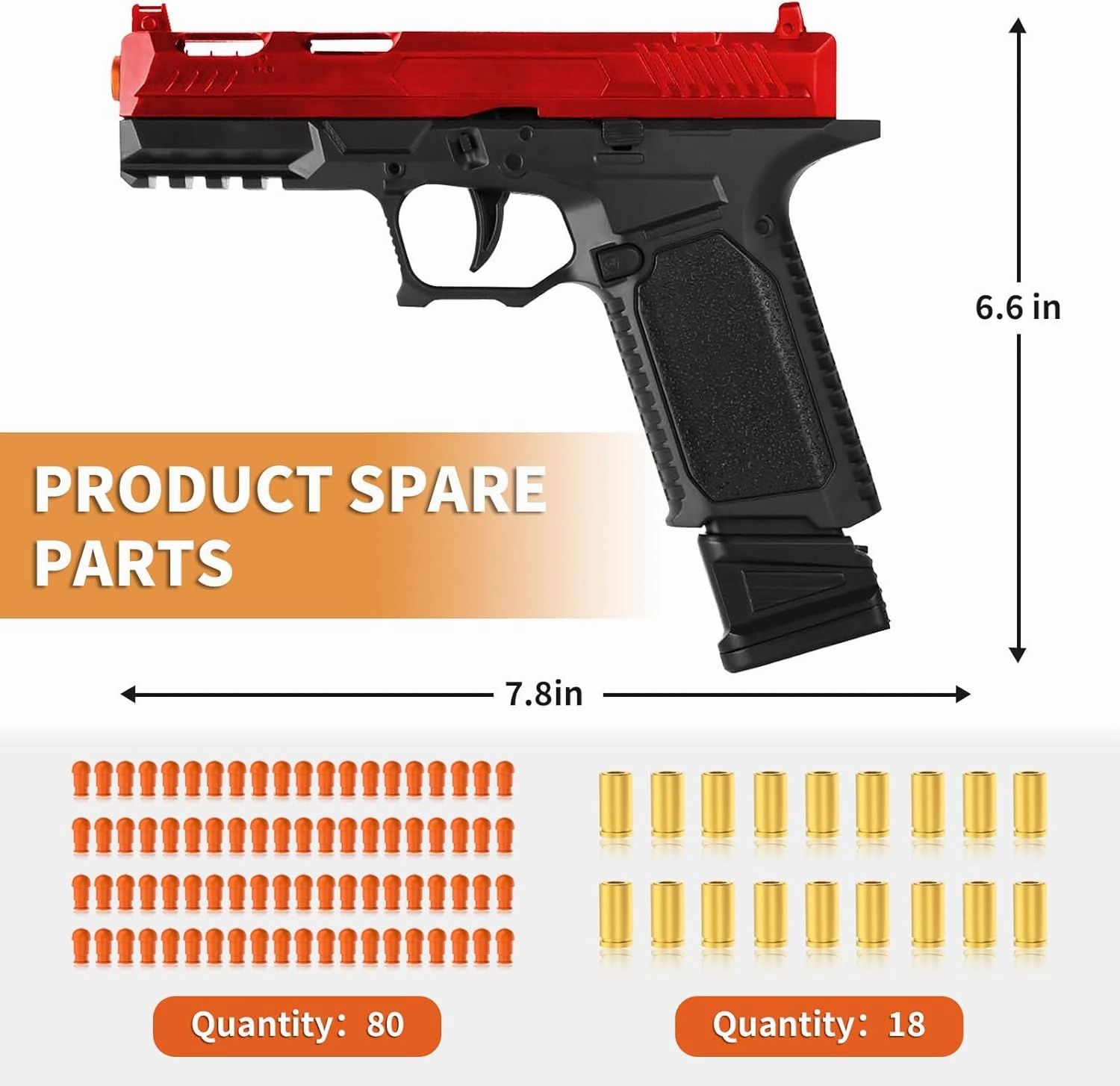 Toy Gun - Stress Shot Toy Gun with Semi-Automatic Mode, Red and Black