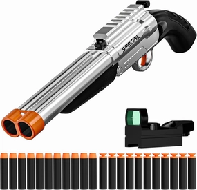 Toy Gun Soft Bullets,Rifle Short Double Barrel Shotgun Toys Foam Blasters with EVA Darts, Shooting Games Education Toy Model for 8  Kids Boys Girls Adults Gifts (Silver)