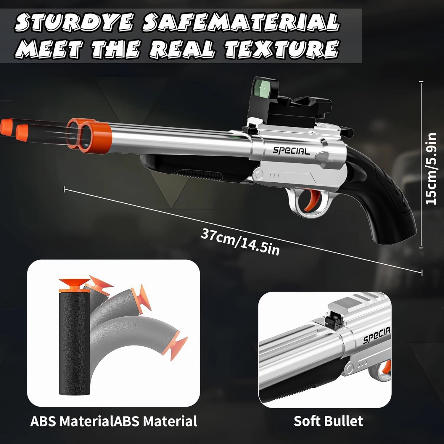 Toy Gun Soft Bullets,Rifle Short Double Barrel Shotgun Toys Foam Blasters with EVA Darts, Shooting Games Education Toy Model for 8  Kids Boys Girls Adults Gifts (Silver)