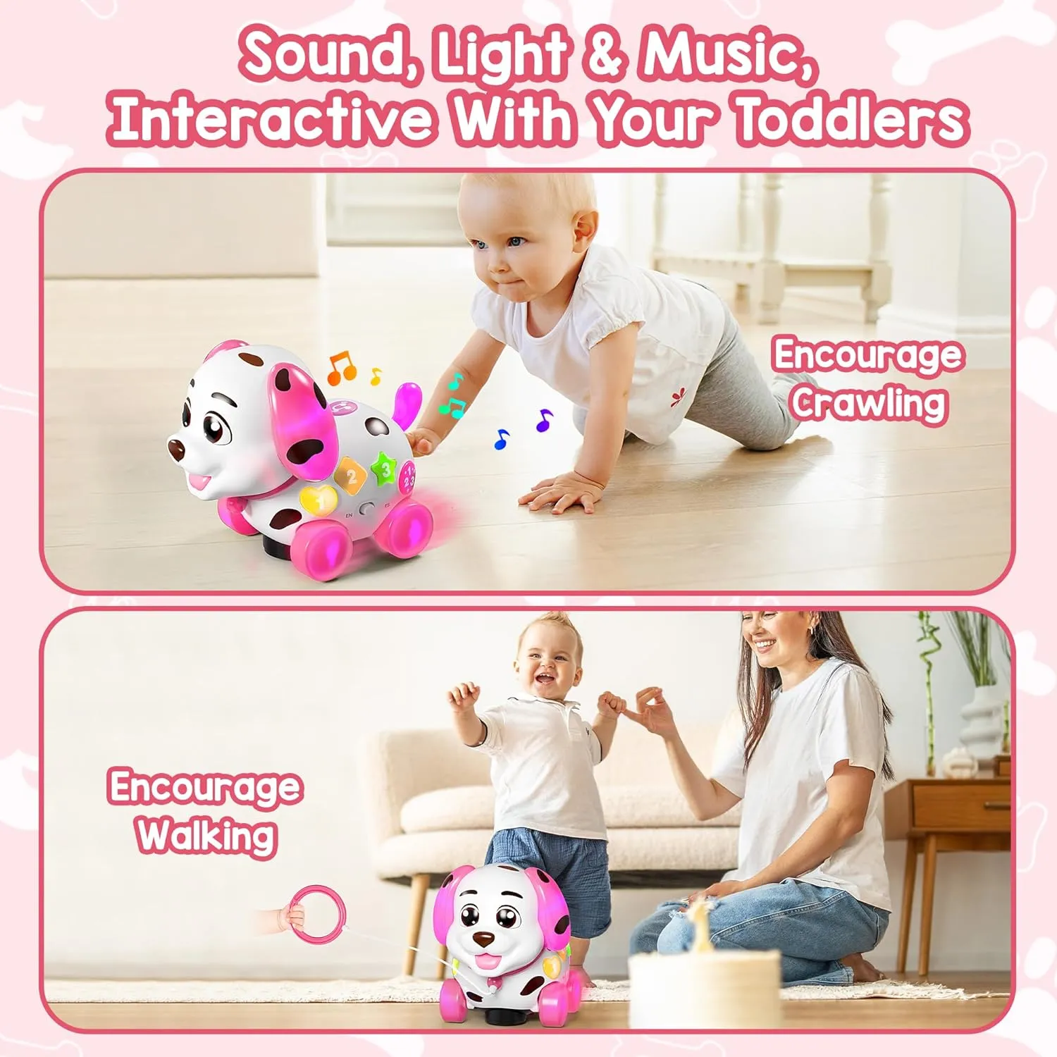 Toys for 1 Year Old Girl Boy, Baby Toy 6-12-18 Months, Musical Puppy Toddler Learning Toy for 1 Year Old Girl Gift, 1st Birthday Gift for Boy, Bilingual Educational Toys with Music Light