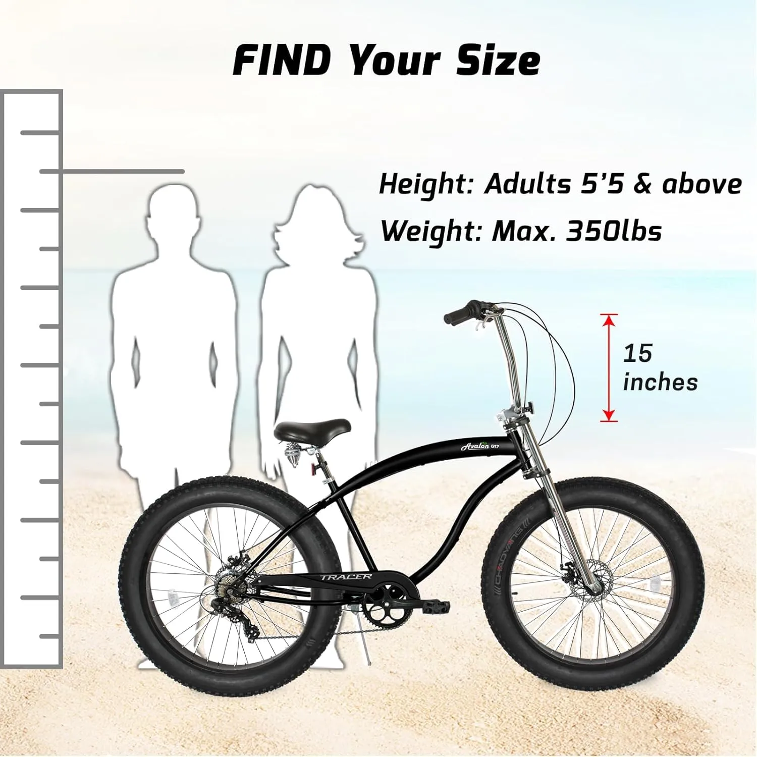 Tracer Avalon 26/29 Inch Beach Cruiser Bike for Adult Men & Women, 7-Speed Disc Brake 3.0 Fat tire Low Step-Through Frame, City Hybrid Bike