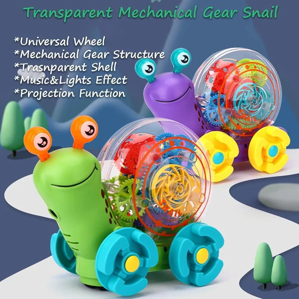 Transparent Light-up Electric Snail Car for Kids - 3D Gear Crawling Toy With Lights, Music and Projection Function (Green)