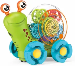 Transparent Light-up Electric Snail Car for Kids - 3D Gear Crawling Toy With Lights, Music and Projection Function (Green)