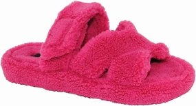 TRENDSUP Open Toe Slippers for Women, Adjustable, Memory Foam, Fuzzy Fur Lining, Non Slip Sole