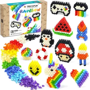 Tricofun Classic 500 Pieces Soft Building Blocks for Kids - Rainbow Mix Set - STEM Toys Educational Building Toys kit - Silicone Rubber for Preschool Kids Boys and Girls Aged 6  Gift(MIX01)
