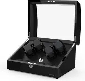 TRIPLE TREE Watch Winder for 4 Automatic Watches, with Extra 6 Watch Storages, Wood Shell Piano Finish, Silent Motor, Flexible Watch Pillow