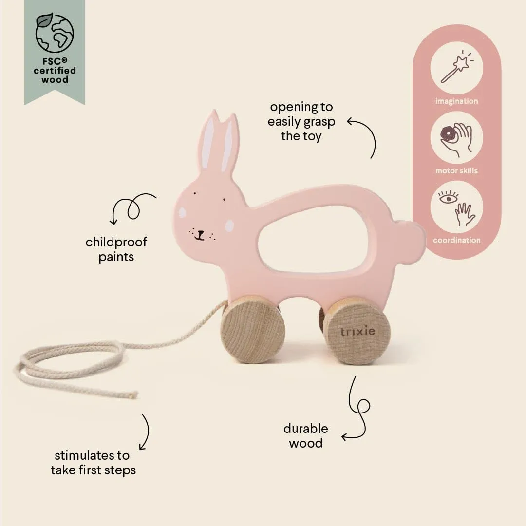 Trixie Mrs. Rabbit Pull Along Toy - FSC-Certified Wood - 12m  - Pink