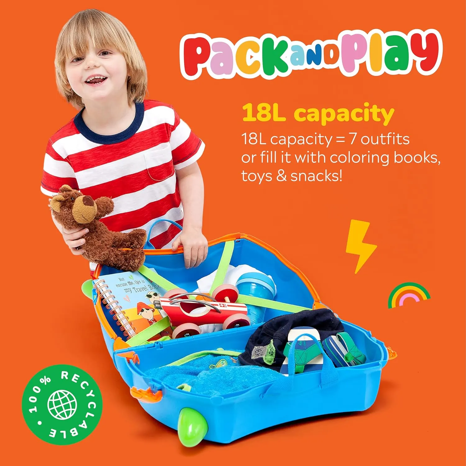 Trunki Ride-On Kids Suitcase | Tow-Along Toddler Luggage | Carry-On Cute Bag with Wheels | Kids Luggage and Airplane Travel Essentials: Terrance Boy Blue