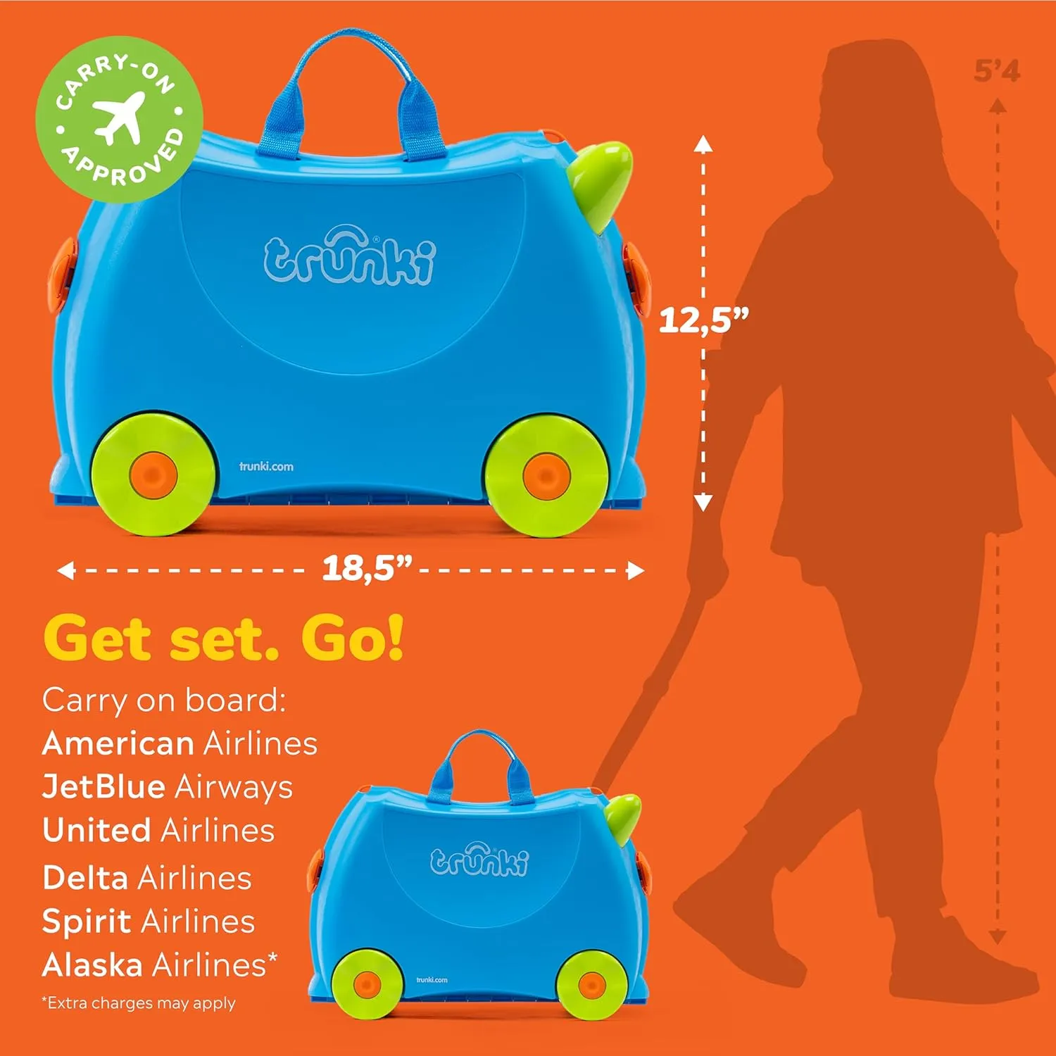 Trunki Ride-On Kids Suitcase | Tow-Along Toddler Luggage | Carry-On Cute Bag with Wheels | Kids Luggage and Airplane Travel Essentials: Terrance Boy Blue