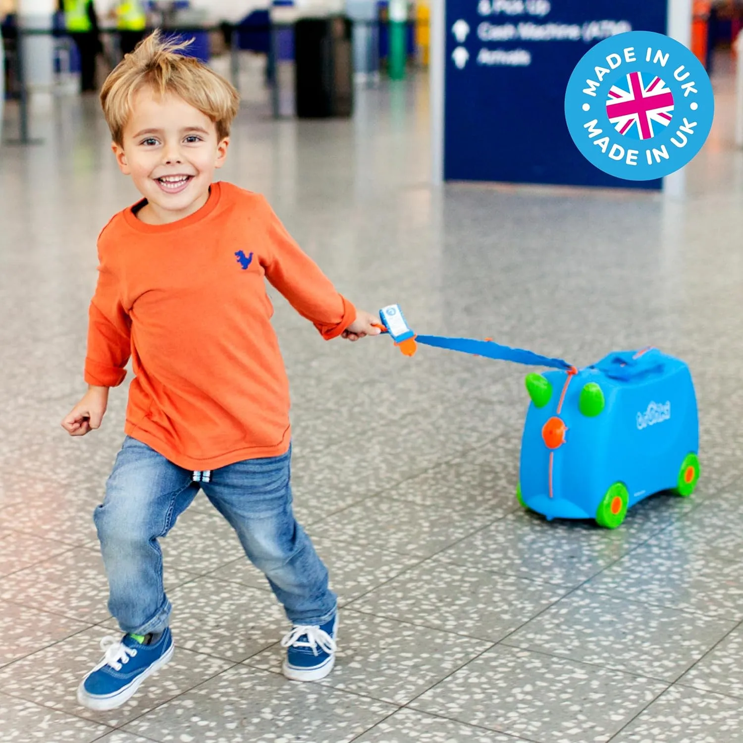 Trunki Ride-On Kids Suitcase | Tow-Along Toddler Luggage | Carry-On Cute Bag with Wheels | Kids Luggage and Airplane Travel Essentials: Terrance Boy Blue