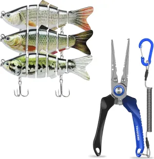 TRUSCEND Fishing Lures for Freshwater and Saltwater, Lifelike Swimbait for Bass Trout Crappie, Lockable Handy Fishing Pliers with Innovative Ergonomic Handle, Amazing Fishing Gifts