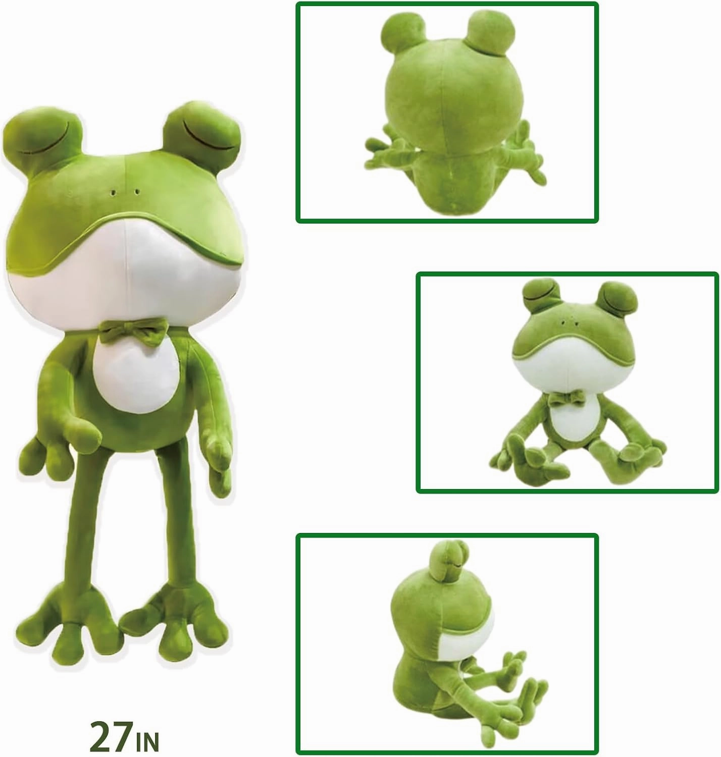 TZMAPU Soft Big Head Frog Plush Toy, Long Legged Frog Plush Pillow, Cute Wacky Green Plush Stuffed Animal,Dolls Suitable for Gift Giving (Green-27in)