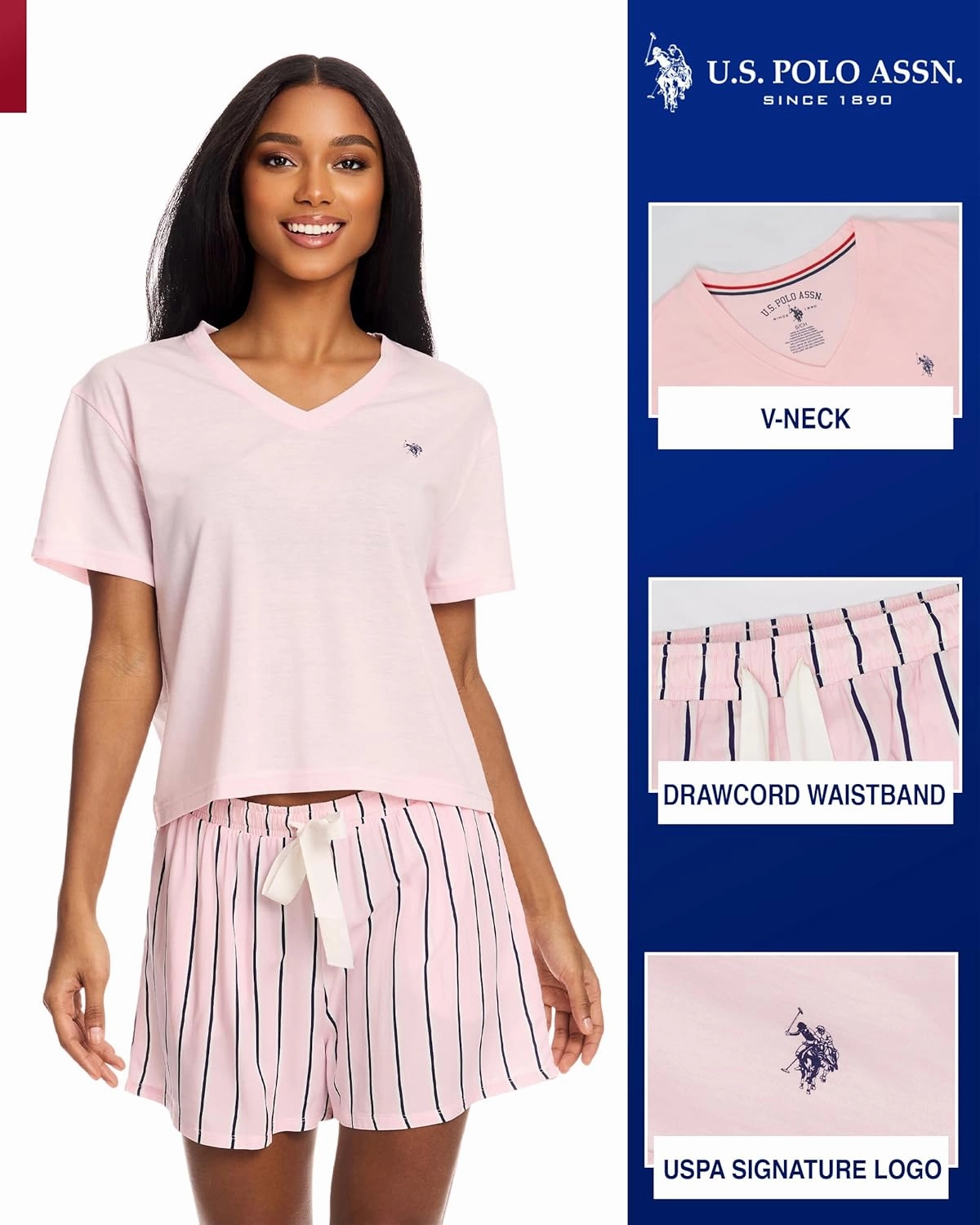 U.S. Polo Assn. Summer Pajamas for Women 2 Piece T-Shirt and Shorts Loungewear- Summer PJs for Women Set