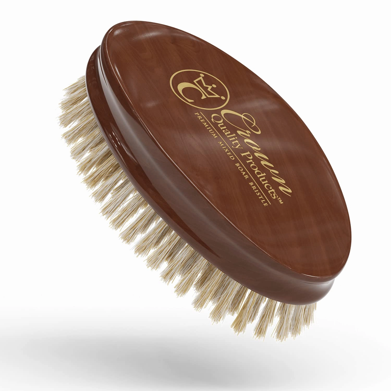 Ultimate Beard Hairbrush - Designed for Beards - Medium Natural Boar Bristle, All Purpose Detailing Hair Brush, Solid Maple,Gloss English Chestnut Finish, Gold Engraved, Compact size