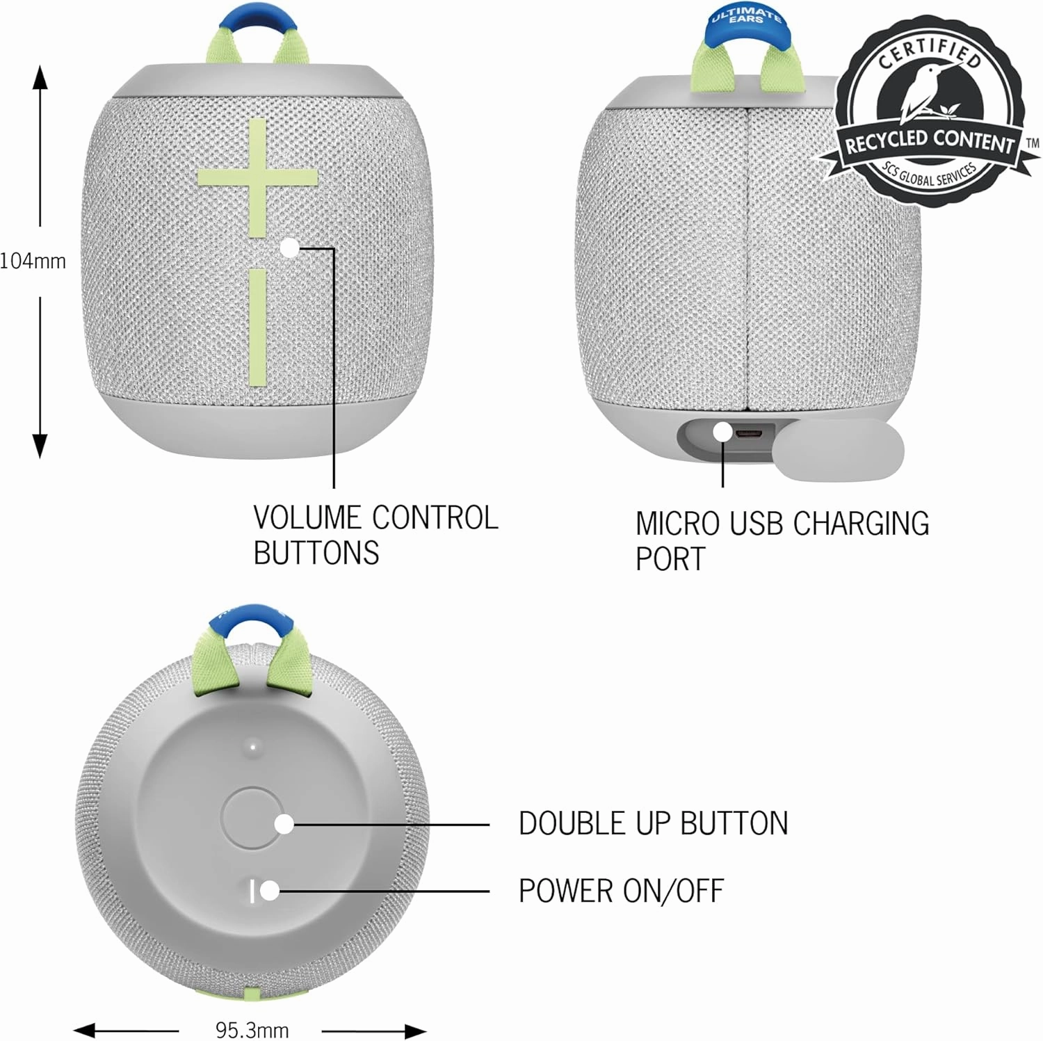 Ultimate Ears WONDERBOOM 3 Waterproof/Dustproof Mini Speaker - Joyous Brights Grey (Renewed)