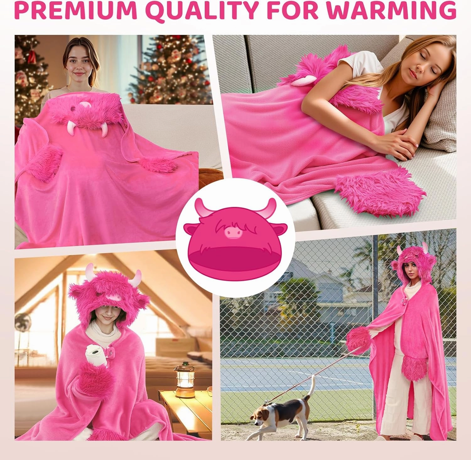 Ultimate Softness Highland Cow Wearable Blanket Hoodie –Expertly Designed for American Body,Full Coverage with Easy Movement, Oversized Cozy Flannel Blanket, Hot Pink Highland Cow Gift for Women