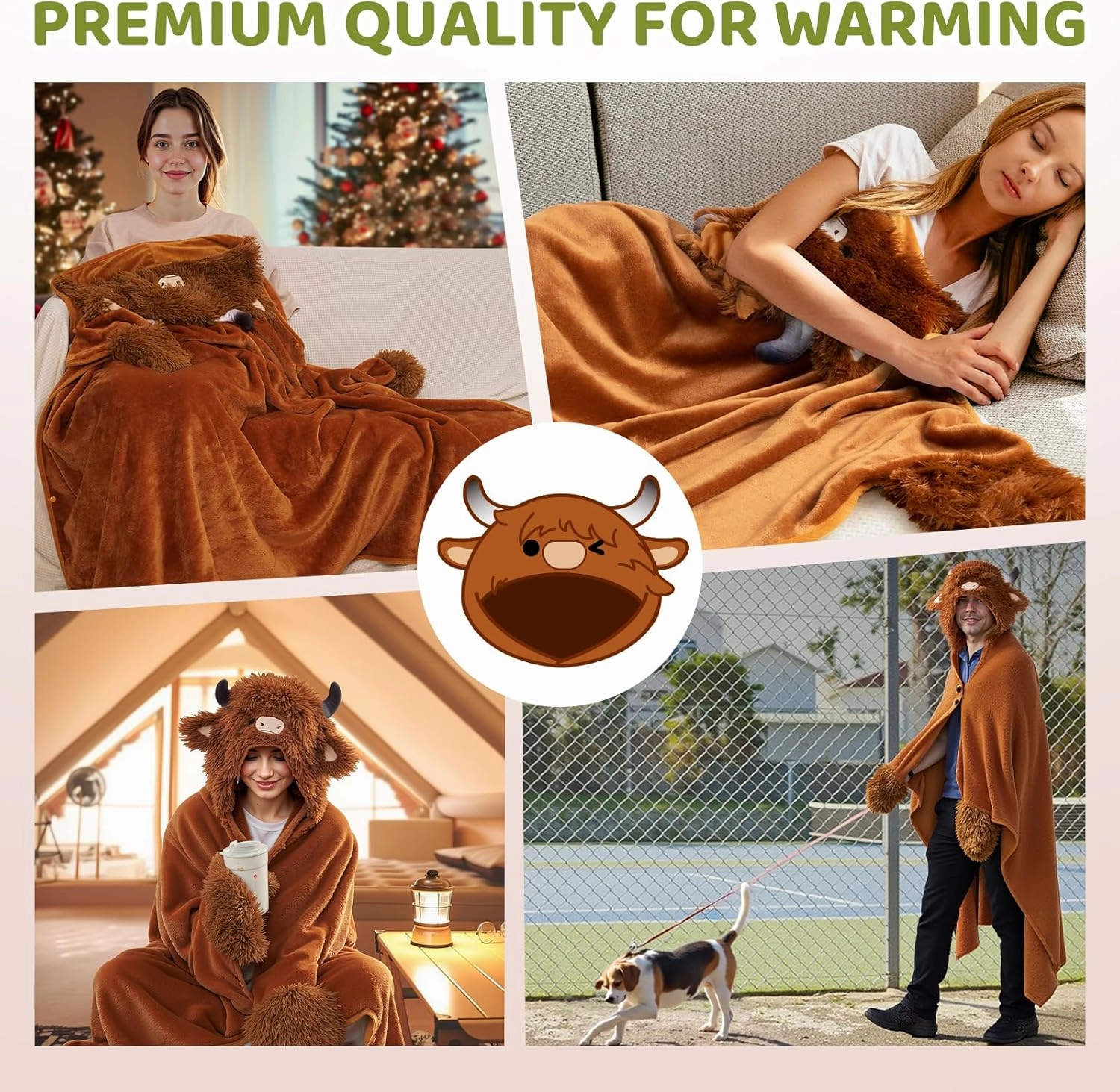 Ultimate Softness Highland Cow Wearable Blanket Hoodie –Expertly Designed for American Body,Full Coverage with Easy Movement, Oversized Warm Cozy Flannel Blanket, Cute Highland Cow Gift for Women