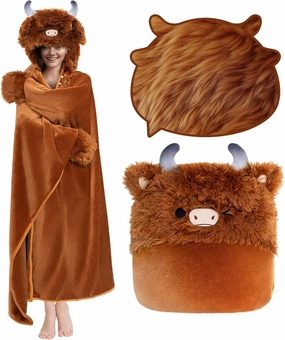 Ultimate Softness Highland Cow Wearable Blanket Hoodie –Expertly Designed for American Body,Full Coverage with Easy Movement, Oversized Warm Cozy Flannel Blanket, Cute Highland Cow Gift for Women