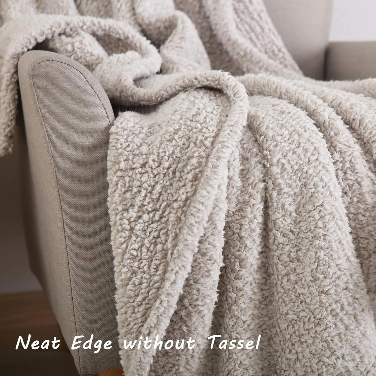 Ultra Soft Cozy Sherpa Throw Blanket, 2 Tones Ombre Light Brown Pattern Reversible, Light Weight Warm Decorative Boho Style Throw Blanket Cover for Sofa, Couch, Bedroom,Travel, 60”x80”