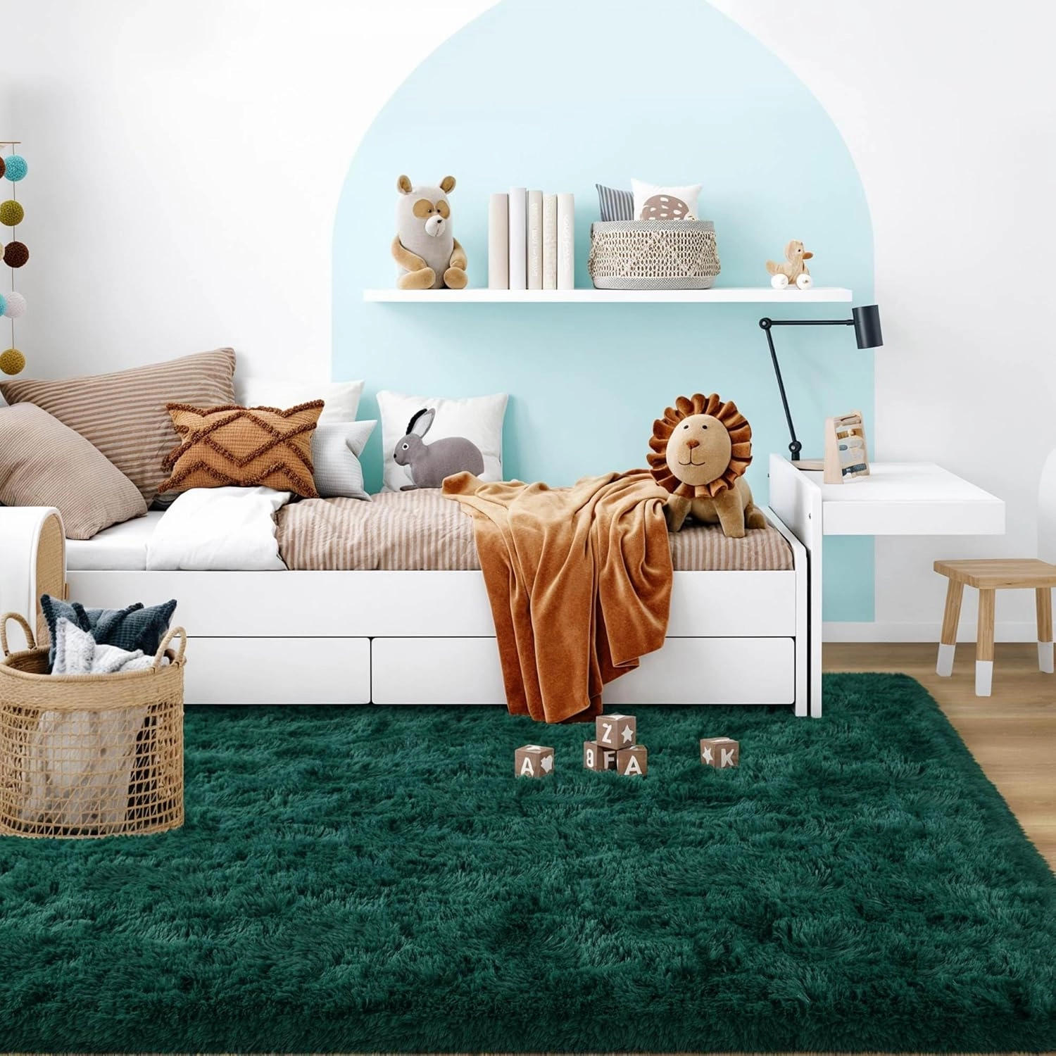 Ultra Soft Fluffy Rugs for Bedroom 4x6 Feet, Shag Area Rugs for Living Room, Large Comfy Furry Rug for Boys Kids Baby Room Decor, Non Slip Nursery Rug Modern Indoor Fuzzy Floor Carpet, Dark Green