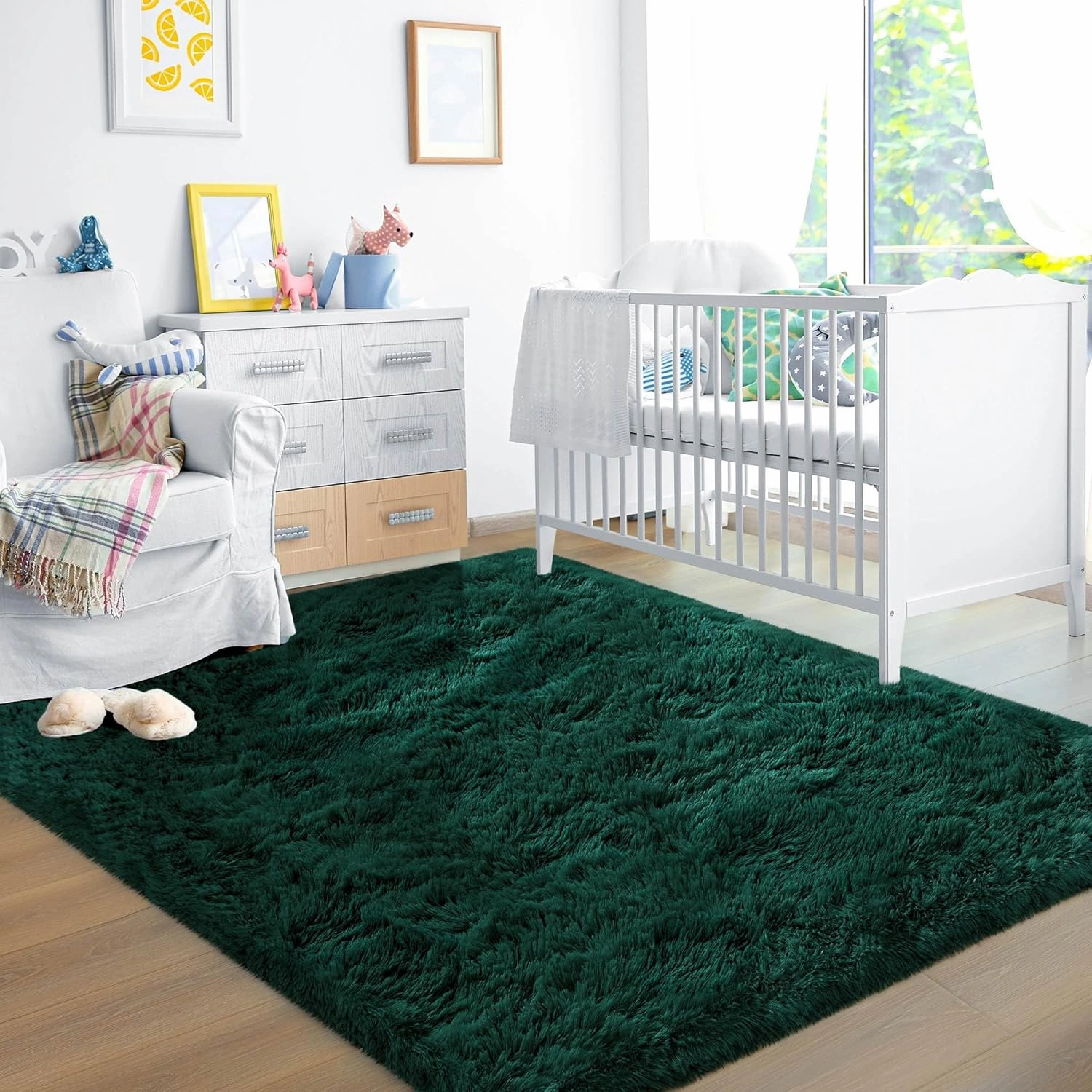 Ultra Soft Fluffy Rugs for Bedroom 4x6 Feet, Shag Area Rugs for Living Room, Large Comfy Furry Rug for Boys Kids Baby Room Decor, Non Slip Nursery Rug Modern Indoor Fuzzy Floor Carpet, Dark Green