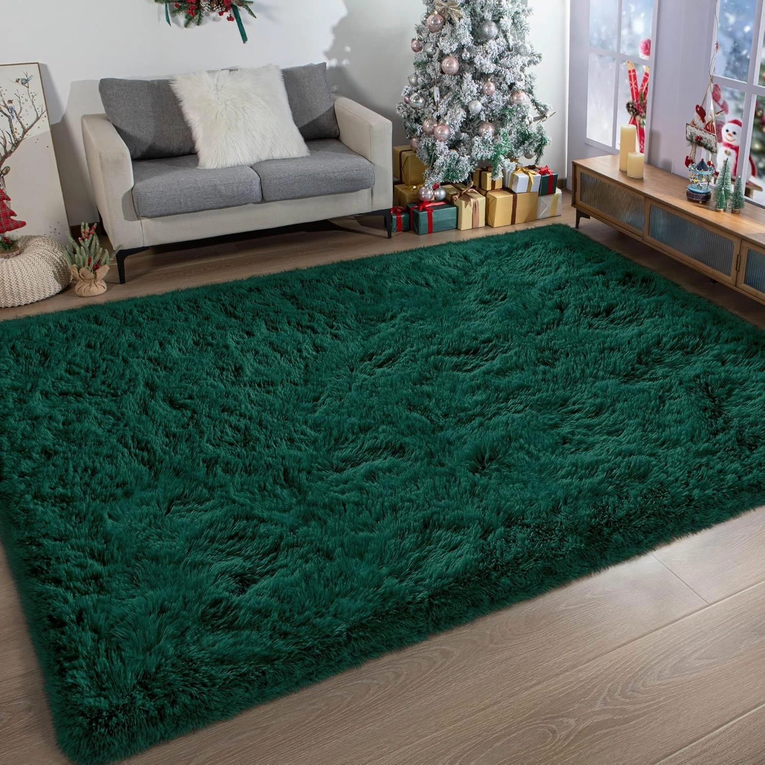 Ultra Soft Fluffy Rugs for Bedroom 4x6 Feet, Shag Area Rugs for Living Room, Large Comfy Furry Rug for Boys Kids Baby Room Decor, Non Slip Nursery Rug Modern Indoor Fuzzy Floor Carpet, Dark Green
