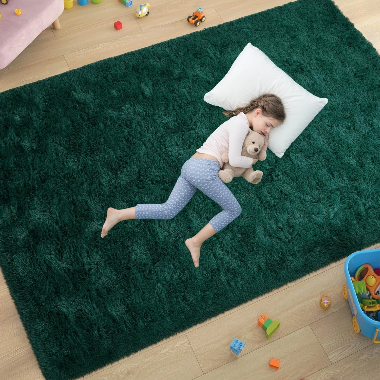 Ultra Soft Fluffy Rugs for Bedroom 4x6 Feet, Shag Area Rugs for Living Room, Large Comfy Furry Rug for Boys Kids Baby Room Decor, Non Slip Nursery Rug Modern Indoor Fuzzy Floor Carpet, Dark Green
