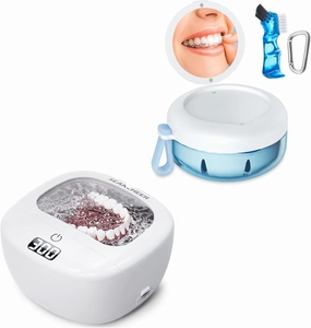 Ultrasonic Retainer Cleaner Rechargeable & Denture Bath Case White & Blue