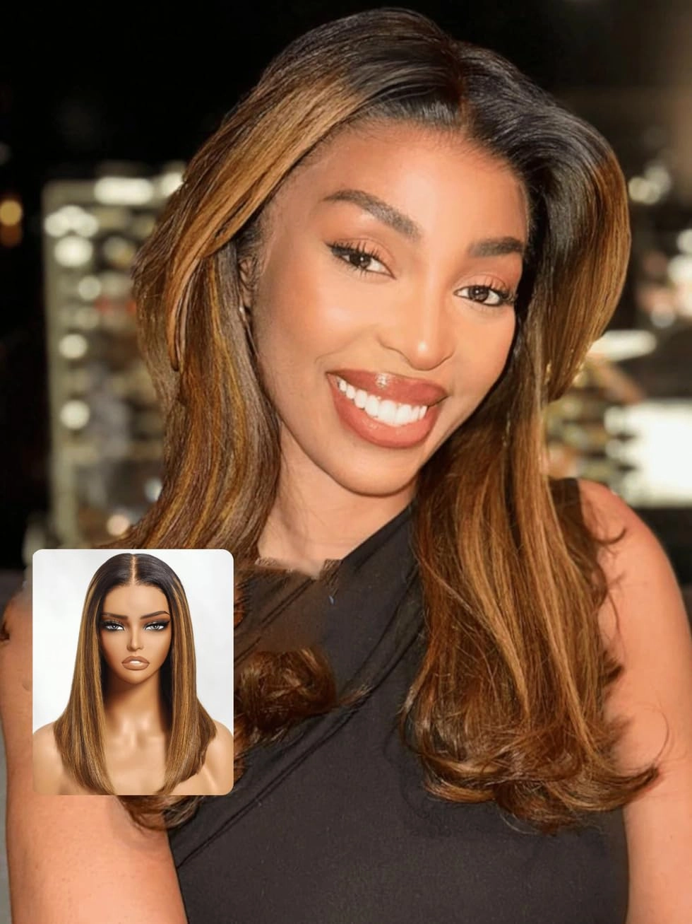 UNICE Bye Bye Knots Glueless 7x5 HD Lace Front Wigs Human Hair Pre Plucked Pre Cut Bleached Knots Dark Roots Brown Blonde Highlight Blunt Bob Wigs Natural Looking 150% Density 12 inch