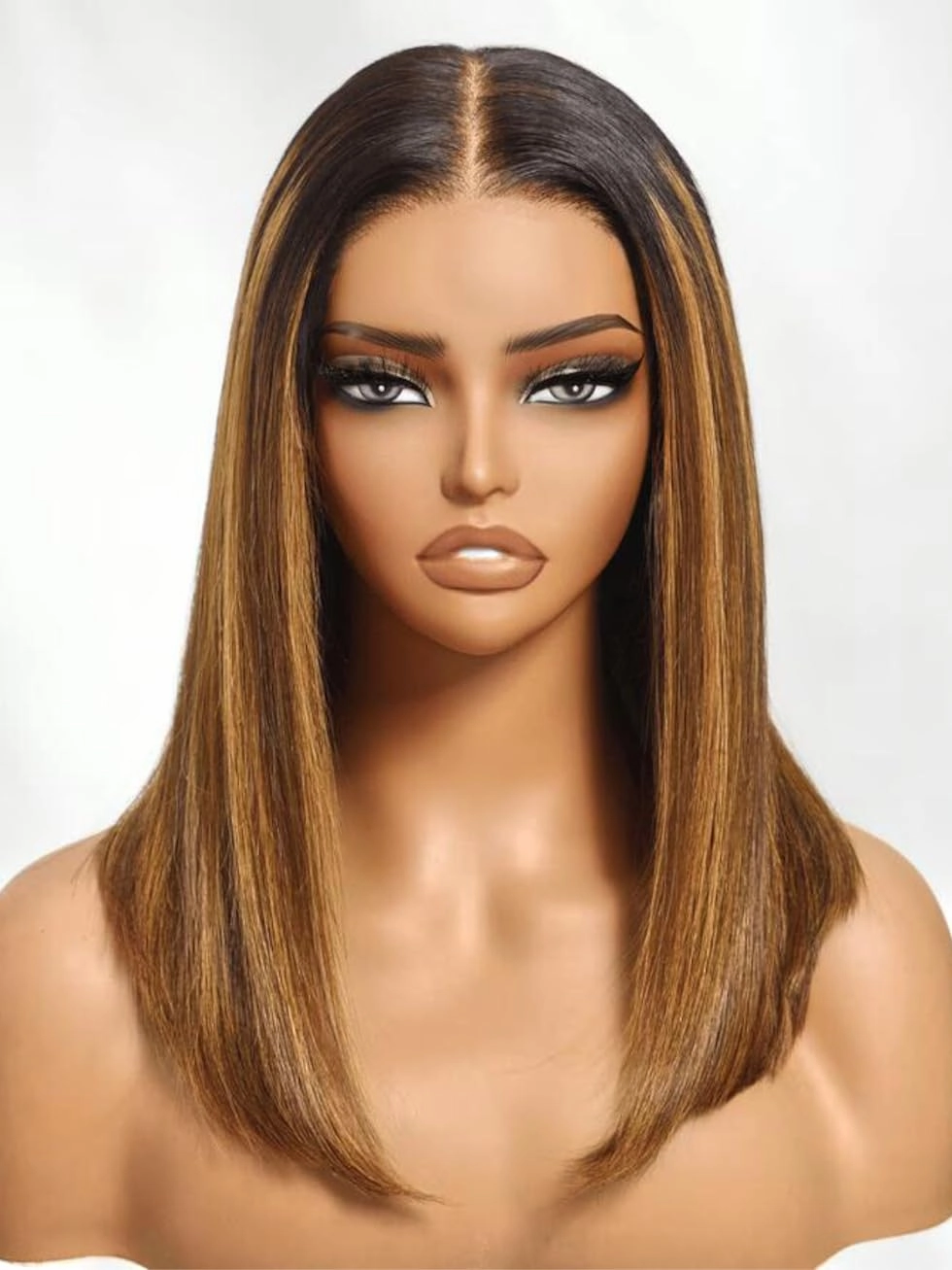 UNICE Bye Bye Knots Glueless 7x5 HD Lace Front Wigs Human Hair Pre Plucked Pre Cut Bleached Knots Dark Roots Brown Blonde Highlight Blunt Bob Wigs Natural Looking 150% Density 12 inch