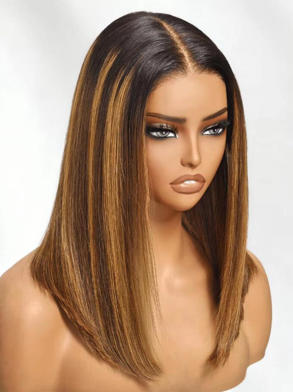 UNICE Bye Bye Knots Glueless 7x5 HD Lace Front Wigs Human Hair Pre Plucked Pre Cut Bleached Knots Dark Roots Brown Blonde Highlight Blunt Bob Wigs Natural Looking 150% Density 12 inch